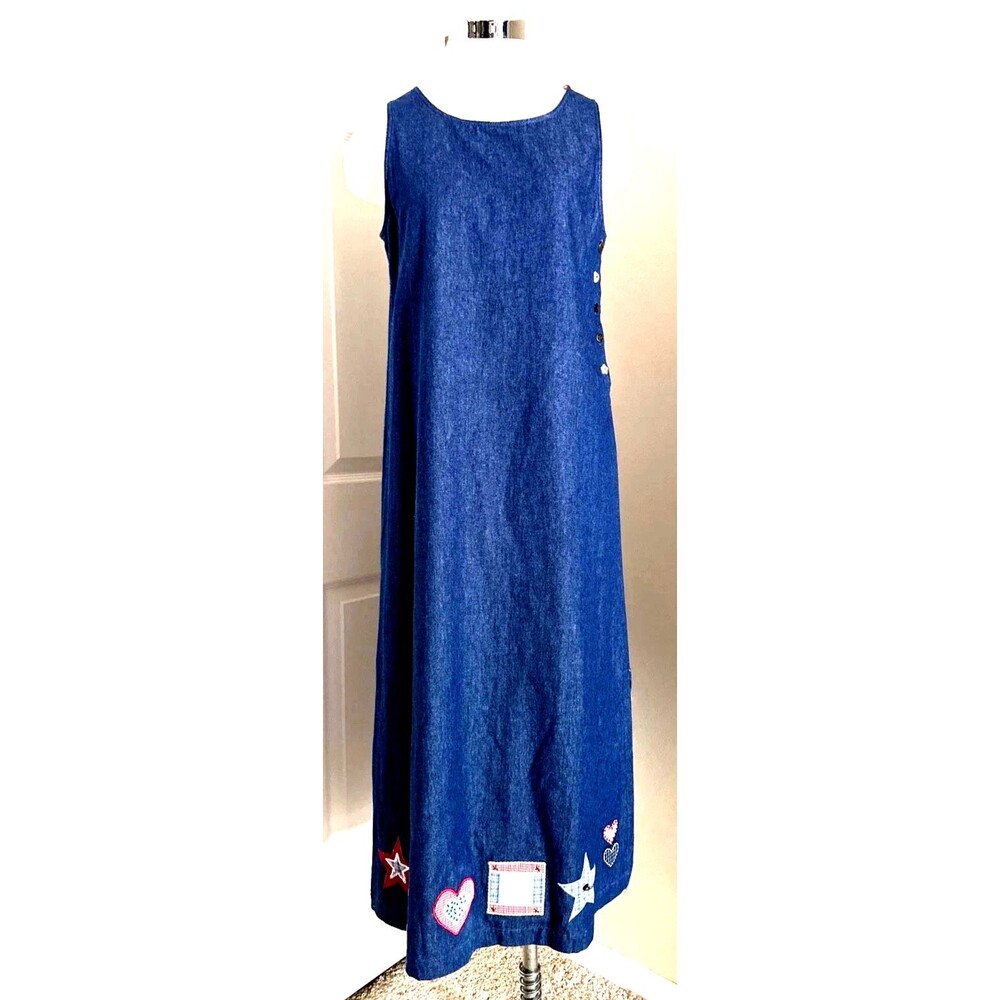 VTG KORET CITY BLUES S Denim Cotton Patchwork Granny Cottage Core Resort Dress